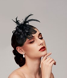 preiswerte -Fascinatoren Hüte Kopfbedeckungen Tüll Feder Hochzeit Damentag Melbourne-Cup Cocktail Vintage-Stil Elegant und luxuriös Mit Blumig Perlenstickerei Kopfschmuck Kopfbedeckung