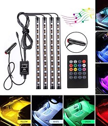 Недорогие -4 шт. автомобильные светодиодные ленты, 48 светодиодных многоцветных музыкальных ламп для салона автомобиля, светодиодный светильник под приборной панелью, комплект окружающего освещения, лампа для