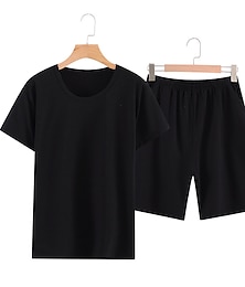 economico -Per uomo loungewear Pigiami Set pigiama Top e pantaloncini del pigiama 1 set Colore puro Di tendenza Morbido Interni Da letto Cotone Leggero Girocollo Manica corta Pantaloncini Di base Autunno
