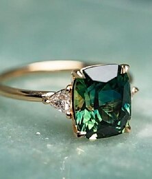 cheap -fashion retro inlaid square green gemstone four-claw ring ring engagement ring inlaid
