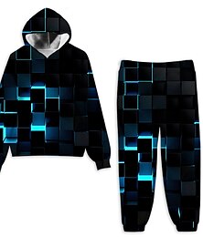 economico -Unisex 3D Fantasia geometrica Rampa gradiente Set felpa con cappuccio e pantaloni della tuta Completo Manica lunga Estate Primavera Autunno Sportivo Comoda Bambino 3-12 anni 4-13 anni Esterno Da mare