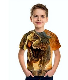 billiga -Barn Pojkar T-shirt Kortärmad Ljusblå Sjöblå Marin 3D-tryck Dinosaurie Djur Skola Dagligen Inomhus Grundläggande Häftig 3-12 år / Sommar