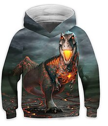 cheap -Kids Boys' Hoodie Long Sleeve Blue 3D Print Dinosaur Animal Daily Indoor Outdoor Active Fashion Daily Sports 3-12 Years / Winter / Spring