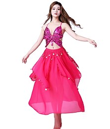 economico -Danza del ventre Gonne Monetine dorate Tinta unita A fantasia Per donna Addestramento Prestazioni Senza maniche Alto Con strass Poliestere