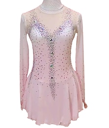 Недорогие -Платье для фигурного катания Жен. Девочки Катание на коньках Платья Инвентарь Розовый Сетка Спандекс Эластичность Соревнование Одежда для фигурного катания Ручная работа Стразы Длинный рукав / Зима