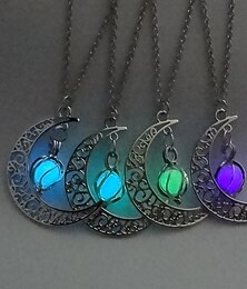 baratos -Colares com Pendentes Azul Zircônia Cubica cromada Imitações de Diamante Homens Artistíco Simples Moda Geométrico MOON Semicírculo Forma Geométrica Colar Para Casamento Rua Diário / Mulheres