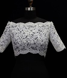 cheap -Shawl & Wrap Shawls Women's Wrap Bolero Sexy Bridal Half Sleeve Lace Wedding Wraps With Button For Wedding Spring & Summer