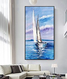 abordables -Peinture à l'huile à la main peint à la main art mural moderne abstrait voilier paysage décoration de la maison décor toile roulée sans cadre non étiré