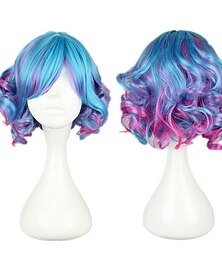 economico -Kadiya Cosplay Wig Short Curly Colorful Lolita Zipper Cosplay  Party Hair Halloween Wig