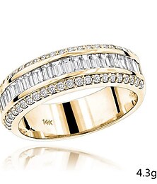 economico -anello leggero da donna moda di lusso in oro 14k con diamanti a tre scarichi slternate semplice