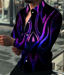economico -Per uomo Geometrica Fiamma Camicia Camicia con bottoni Manica lunga Di tendenza Originale Informale Giornaliero Per eventi Per uscire Primavera estate Collo ripiegabile Stampa 3D Bottone giù Nero