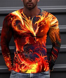 お買い得  -メンズ tシャツ プリント フェニックス クルーネック 長袖 デザイナー オレンジ デイリー ホリデー トップス カジュアル 大きくて背の高い