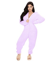 billige -dame fleece voksen onesies onesie pyjamas fluffy fuzzy varm pyjamas ren farge plysj uformell komfort hjemme daglig seng sherpa varm hettegenser langermet høst vinter svart rosa