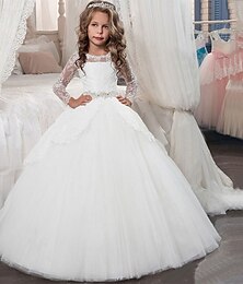 cheap -Ball Gown Floor Length Flower Girl Dress Birthday Girls Cute Prom Dress Satin with Lace Mini Bridal Fit 3-16 Years