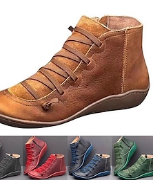 cheap -Women's Boots Plus Size Barefoot shoes Booties Ankle Boots Daily Solid Color Solid Colored Booties Ankle Boots Flat Heel Round Toe Casual Minimalism Faux Leather Zipper Red Blue Brown
