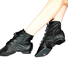 billige -Dame Jazz-sko Moderne dansesko Dansestøvler Ydeevne Træning Flade Oxford Flade hæle Rund Tå Snøre Voksne Sort