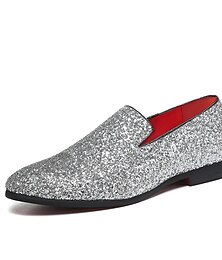levne -pánské stříbrné třpytivé mokasíny se slip-on designem a pohodlnou podrážkou - ideální na párty a formální události