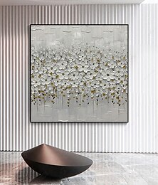 abordables -Peinture à l'huile faite à la main toile art mural décoration couteau à palette peinture fleurs blanches pour la décoration intérieure roulé sans cadre peinture non étirée