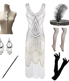 cheap -Roaring 20s 1920s 1930s Prom Dress Cocktail Dress Flapper Dress Dress Outfits Party Costume Christmas Dress Bracelet The Great Gatsby Women's Tassel Fringe V Neck Carnival Homecoming Festival Adults'