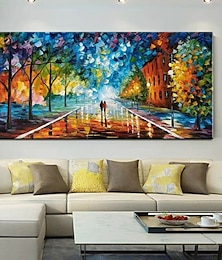 economico -pittura a olio fatta a mano dipinta a mano arte della parete astratta pioggia strada albero lampada coltello paesaggio decorazione della casa arredamento tela arrotolata senza cornice non stirata