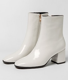 ieftine -Pentru femei Cizme Pantofi albi Mărime Plus Size Cizme cu toc Petrecere Zilnic Ghete Botine Blocați călcâiul Vârf rotund Elegant Modă minimalism Imitație Piele Piele Originală Fermoar Negru Alb