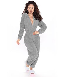 preiswerte -Damen-Einteiler aus Flanell für Erwachsene, Schlafanzug-Pyjama für Erwachsene, Jumpsuits, Nachthemd, reine Farbe, einfach, bequem, Party, Zuhause, Weihnachten, warm, Geschenk, Kapuzenpullover,