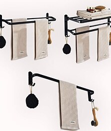 abordables -barra de toalla multifunción nuevo diseño moderno estante de baño de aluminio montado en la pared negro mate 1pc