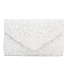 cheap -Women's Clutch Bags Polyester for Evening Bridal Wedding Party with Lace Chain Plain in Silver White Almond