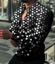 voordelige -Voor heren Overhemd Grafisch overhemd Bloemig Geometrisch Strijkijzer Zwart 3D-afdrukken Dagelijks Feestdagen Lange mouw 3D-afdrukken Button-omlaag Kleding Modieus Ontwerper Casual Ademend