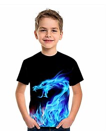 cheap -Kids Boys T shirt Dragon Outdoor 3D Print Short Sleeve Active 3-12 Years Spring Blue