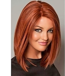 billige -oransje parykker for kvinner porsmeer kort bob rett hår parykker for kvinner skulderlengde hel parykk naturlig ingefær rød farge