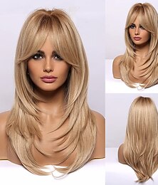 economico -parrucche lunghe bionde per capelli da donna, parrucca di capelli sintetici a strati per la festa quotidiana parrucche per feste natalizie parrucche barbiecore