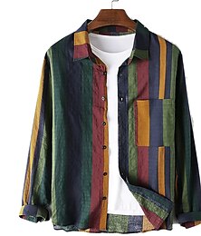 economico -camicia da uomo altre stampe colletto a blocchi di colore colletto button down tutti i giorni vacanze patchwork manica lunga top basic casual tutti i giorni spiaggia verde / lavare in lavatrice /