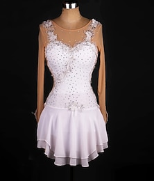 ieftine -rochie de patinaj artistic latine dantelă cristale/strasuri femei fete performanță antrenament mânecă lungă plasă înaltă spandex