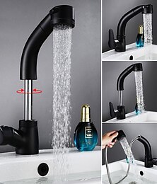 abordables -Grifo de lavabo de baño negro mate, caño extraíble, cuerpo elevable giratorio, grifo mezclador de agua fría y caliente montado en la plataforma