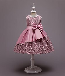 economico -Bambino Da ragazza Vestito Liscio Senza maniche Feste Giornaliero A pieghe Con perline Elegante Da principessa Poliestere Al ginocchio Vestito a pieghe Estate Primavera Autunno Multicolore Rosa Rosso