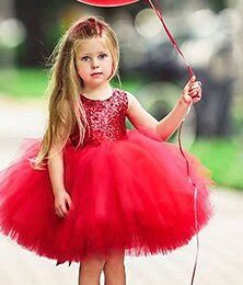 cheap -Kids Girls‘ Sequins Tutu Dress 1-5 Years Solid Colored Party Performance Holiday Black Pink Red Sleeveless Basic Beautiful Sweet Dresses Summer