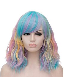 economico -parrucche colorate miste per donne parrucca gotica parrucca ondulata evaner parrucche bobo corte con frangia aria parrucca da donna lunga fino alle spalle parrucca sintetica riccia e ondulata per