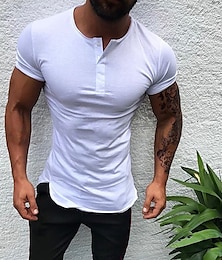 cheap -Men's T shirt Tee Henley Shirt Plain Henley Casual Holiday Short Sleeve Clothing Apparel Fashion Lightweight Muscle Big and Tall