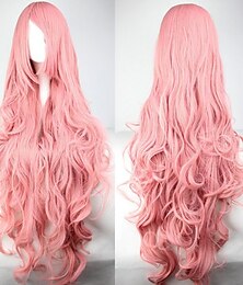 economico -parrucche rosa per donna parrucca sintetica parrucca cosplay ondulata kardashian ondulata asimmetrica con frangia parrucca rosa lunga rosa capelli sintetici da donna con frangia parrucca rosa di