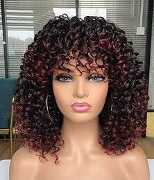 economico -parrucche nere per le donne più belle parrucca afro riccia nera con caldi riflessi marroni parrucca con frangia per le donne nere naturali che cercano l'uso quotidiano