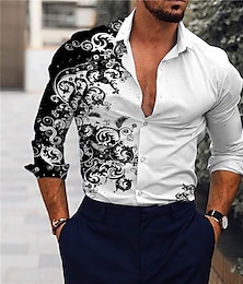 cheap -Men's Shirt Floral Print Long Sleeve Button-Down Tops Turndown Green Black Blue Red Brown Daily Holiday Fashion Casual Breathable