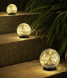 abordables -luz solar bola de cristal agrietada luces led iluminación exterior impermeable para festival de jardín decoración interior al aire libre luces solares para césped lámpara de pasarela