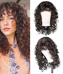 economico -eddie munson cosplay lunga parrucca riccia con frangetta taglio di capelli da 20 pollici con frangia riccia capelli sintetici per donne e donne uso quotidiano parrucche per feste di natale
