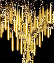 cheap -2 Pack Meteor Shower Christmas Lights Outdoor 30cm 8 Tubes 192 LED Falling Rain Lights Plug in Icicle Snow Cascading String Lights for Xmas Tree Holiday Patio Decorations