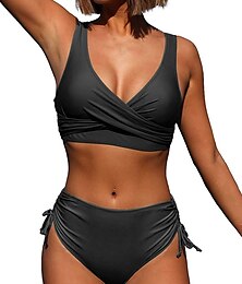 cheap -Women's Swimwear Bikini 2 Piece Normal Swimsuit Pleated 2 Piece High Waist Open Back Sexy Pure Color V Wire Vacation Stylish Bathing Suits