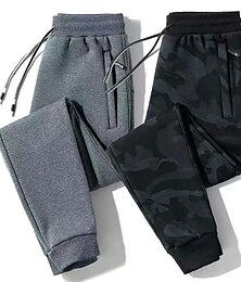 cheap -Men's Sweatpants Joggers Winter Pants Trousers Pocket Drawstring Elastic Waist Solid Color Warm Breathable Full Length Casual Daily Cotton Blend Casual Athleisure Black Light Grey Micro-elastic