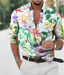 economico -Per uomo Floreale Fiori tropicali Camicia Camicia hawaiana Camicia Aloha Manica lunga Camicia Collo ripiegabile Di tendenza Originale Informale Da mare Giornaliero Per eventi Verde chiaro Viola