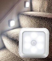 Недорогие -квадратный датчик движения ночные светильники на батарейках пир-индукция под шкафом светильник для шкафа с магнитной лестницей освещение для кухни и спальни 1 шт.