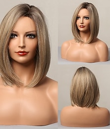 economico -Parrucca a caschetto biondo cenere Parrucca con capelli corti con riga laterale attaccatura dei capelli legata a mano parrucca lunga fino alle spalle parrucca sintetica da donna dall'aspetto naturale